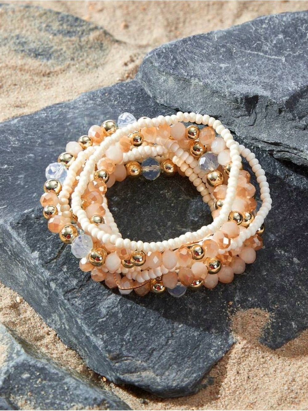 Elegant Ivory & Gold Beaded Bracelet Stack - Picture 4 of 7
